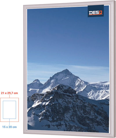 Desq® - 4910 - Wechselrahmen - Aluminium - A4 21 x 29,7 cm - dünner Rand - Foto Diplomurkunde - Passepartout-Vorlage A5 15x20 cm