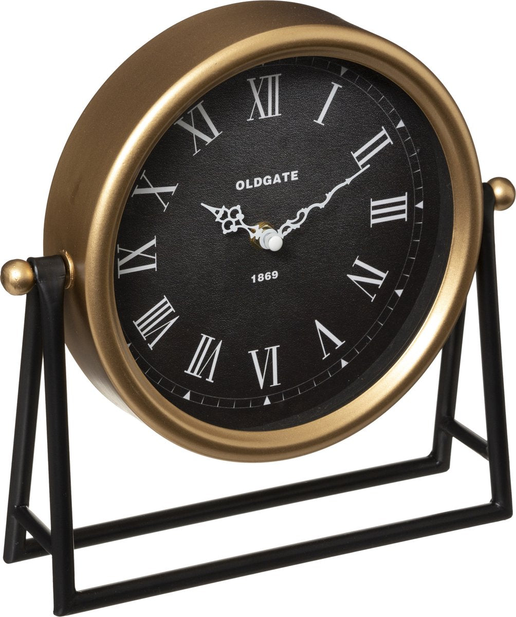 Atmosphera Tischuhr Roma – Gold Schwarz – H26 cm – Durchmesser Uhr 21 cm – Glas Metall – auf Ständer