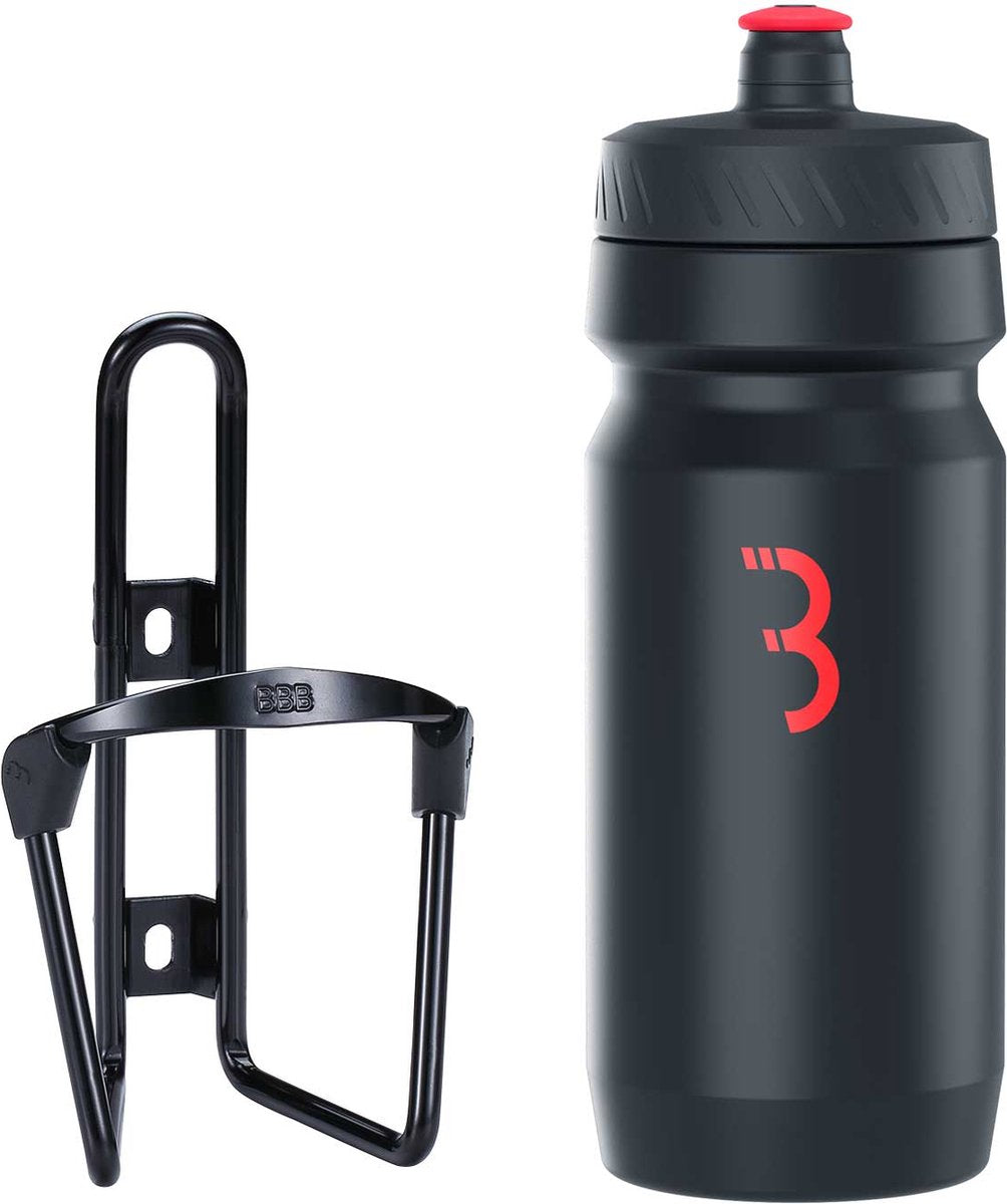 BBB Fahrrad-Kraftstofftank – Aluminium-Flaschenhalter mit Flasche – 550 ml – Schwarz Rot – Rennrad Mountainbike – Trinkflaschenhalter Fahrrad – BBC-03C