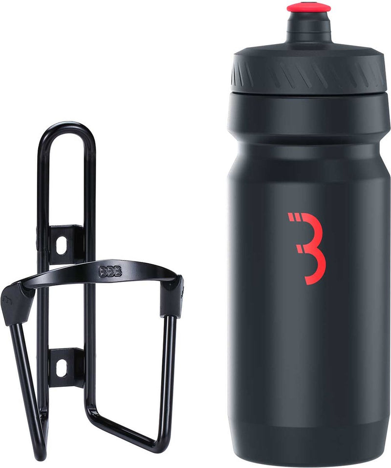 BBB Fahrrad-Kraftstofftank – Aluminium-Flaschenhalter mit Flasche – 550 ml – Schwarz Rot – Rennrad Mountainbike – Trinkflaschenhalter Fahrrad – BBC-03C
