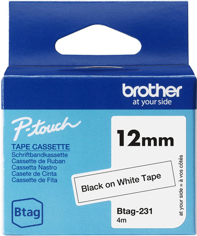 Brother BTAG-231 Schwarz auf Weiß Etikettenband – Breite 12 mm