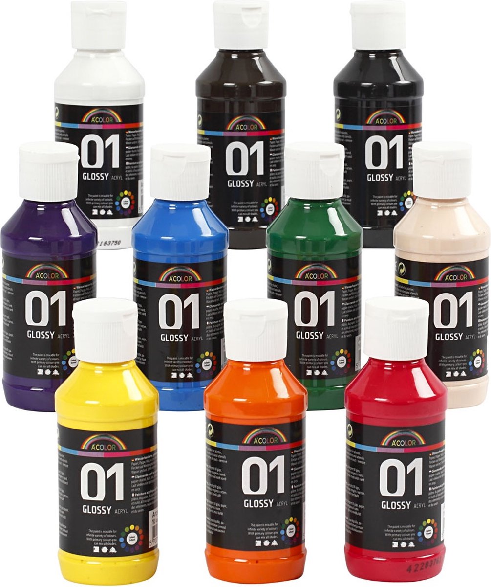 Creativ Company Acrylfarbe Hochglanzfarbe, 10x100 ml