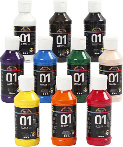Creativ Company Acrylfarbe Hochglanzfarbe, 10x100 ml