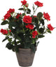 Glimmerdekorationen Kunstpflanze - Rosen - rot - im grauen Topf - 33 cm