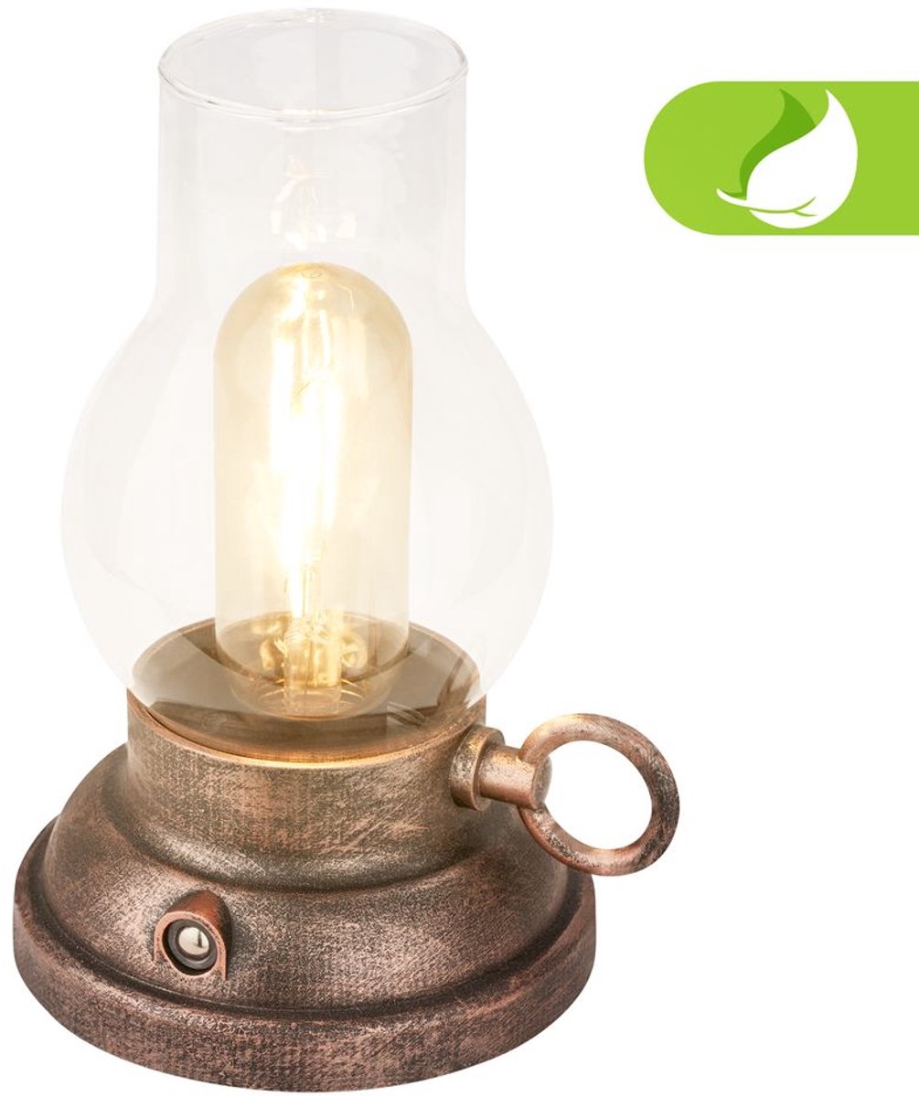 B.k.licht Briloner Kanea – wiederaufladbare Tischlampe – Öllampen-Stil – Touch-Funktion – dimmbar – IP44 – warmweißes Licht – ø10,5 x 17,5 cm – Bronze