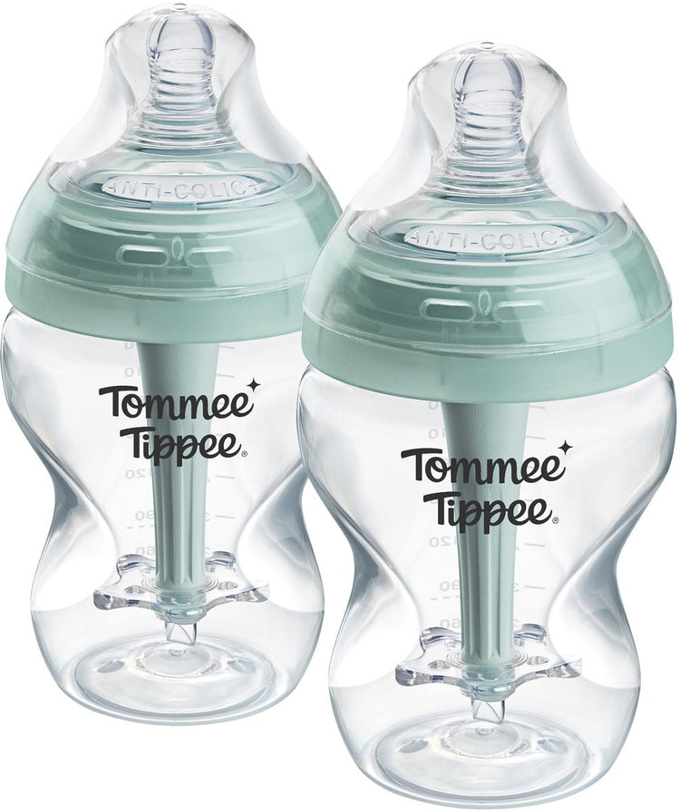 Tommee Tippee Advanced Anti-Kolik-Babyflaschen – Set mit 2 x 260 ml Babyflaschen – niedrige Fließgeschwindigkeit – 0 m+