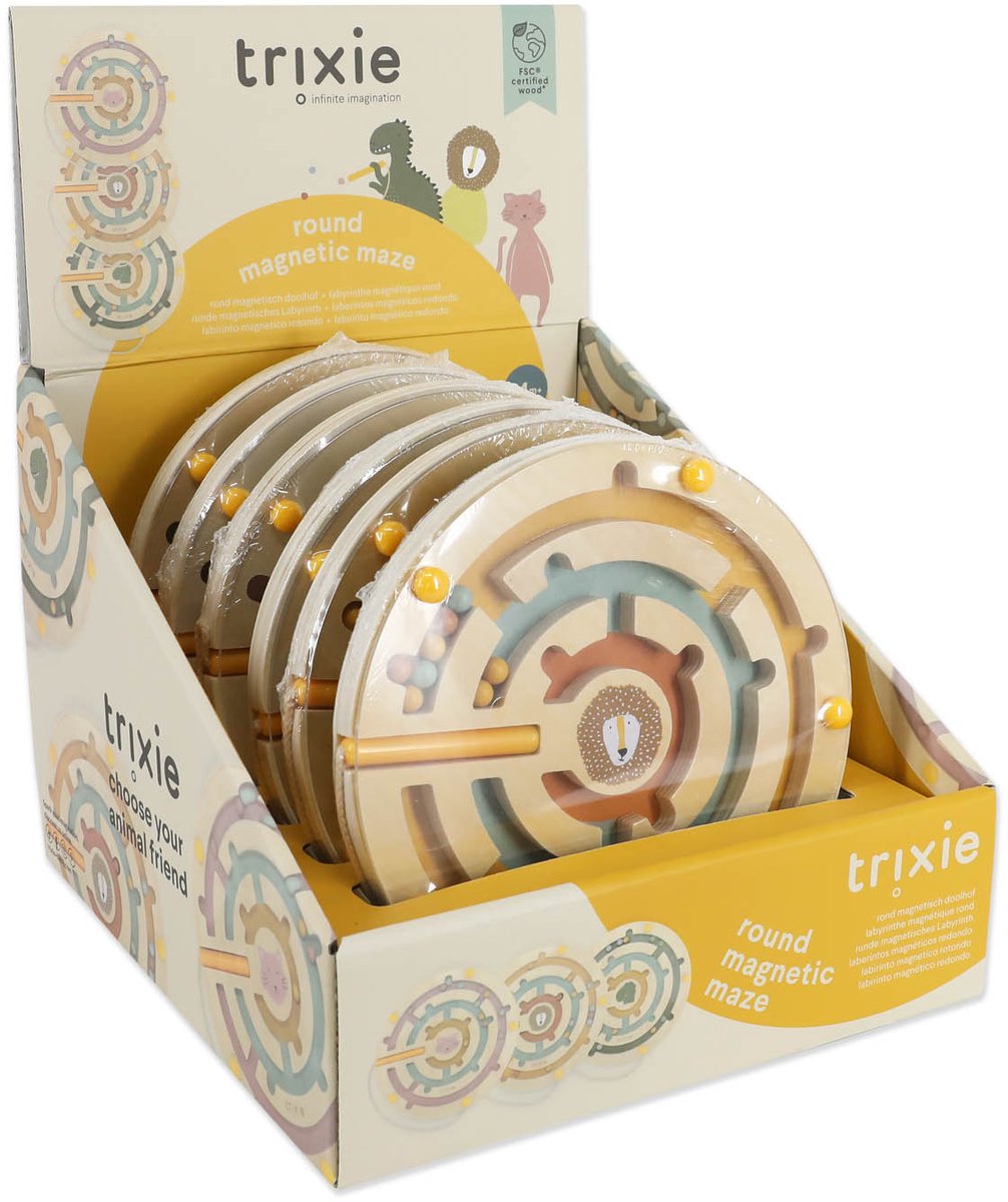 Trixie magnetisches Labyrinthspielzeug aus Holz – 6 Stück rund.