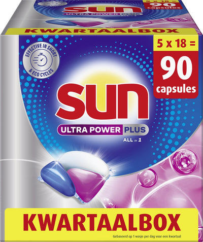Sun - Geschirrspültabs - Ultra Power Plus - All-in 1 - 90 Kapseln - Vierteljahresdose