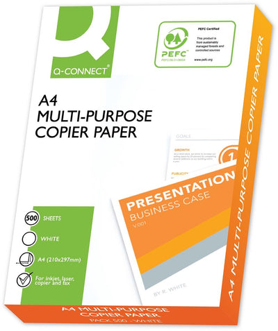Q-Connect Premium-Kopierpapier, ft A4, 75 g, Karton mit 5 Stück à 500 Blatt, weiß