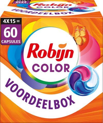 Robijn Waschmittel – 4-in-1-Waschkapseln – Farbe – 4 x 15 Stück – 60 Waschgänge – Vorteilspack