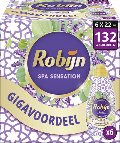 Robijn Small Leistungsstarke Collections Flüssigwaschmittel – Color Spa Sensation – Vorteilspack – 6 x 22 Wäschen