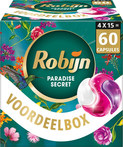 Robijn – 3-in-1-Waschkapseln – Farbparadies-Geheimnis – 4 x 15 Stück – 60 Waschgänge – Vorteilspack