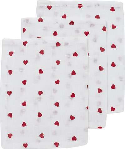 Meyco Baby Sweet Heart Waschlappen – 3er-Pack – hydrophil – rot – 20 x 17 cm