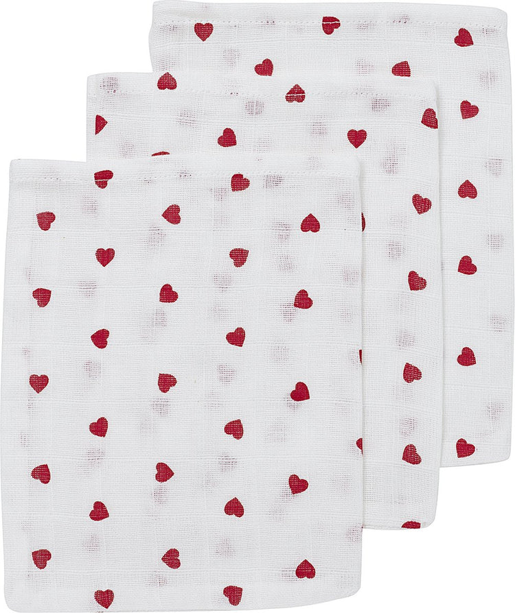 Meyco Baby Sweet Heart Waschlappen – 3er-Pack – hydrophil – rot – 20 x 17 cm