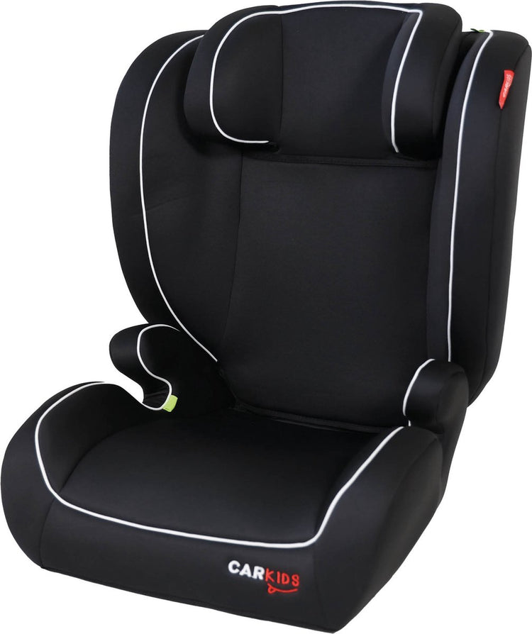 Carkids i-Size-Autositz Frankie – entspricht dem i-Size-R-129-Standard – für Kinder von 100 bis 150 cm – verstellbare Kopfstütze – flexible Installationsmöglichkeiten – Schwarz und Weiß