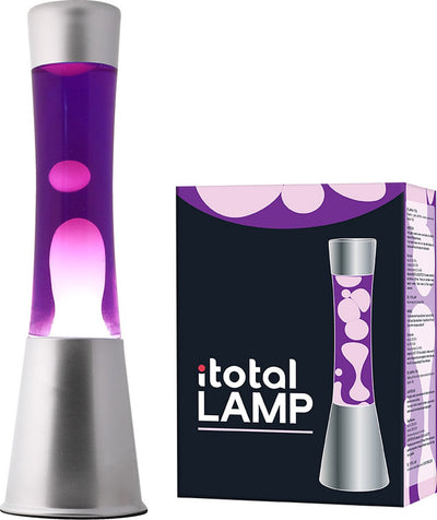 I-total Lavalampe – Lavalampe – Stimmungslampe – 40 x 11 cm – Glasaluminium – 30 W – Lila mit weißer Lava – Silbergrau – XL1792