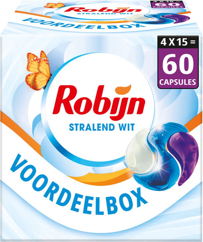Robijn – Waschmittel – 3-in-1-Waschkapseln – strahlend weiß – 4 x 15 Stück – 60 Waschgänge – Vorteilspack