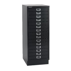 Schrank mit mehreren Schubladen, Bisley, 15 Schubladen, Metall schwarz, 279 x 940 mm