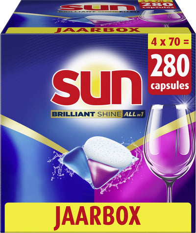 Sun - Geschirrspültabs - Brillanter Glanz - All-in 1 - 280 Kapseln - Vorteilspack