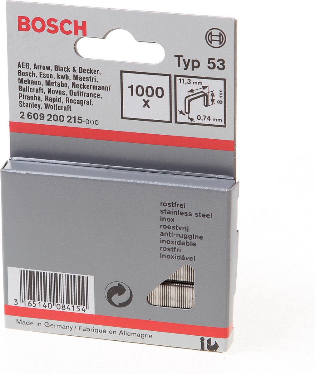 Bosch-Zubehör nicht mit Feindraht Typ 53 11,4 x 0,74 x 8 mm 1000 Stück - 2609200215