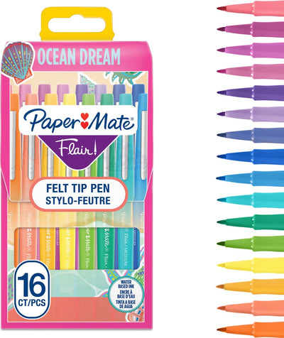 Paper Mate Flair Filzstifte | Marker mit mittlerer Spitze (0,7 mm) | verschiedene Ozeantraum-Farbmarker | für Kinder und Erwachsene zum Ausmalen, mehr aufschreiben | 16 Punkte