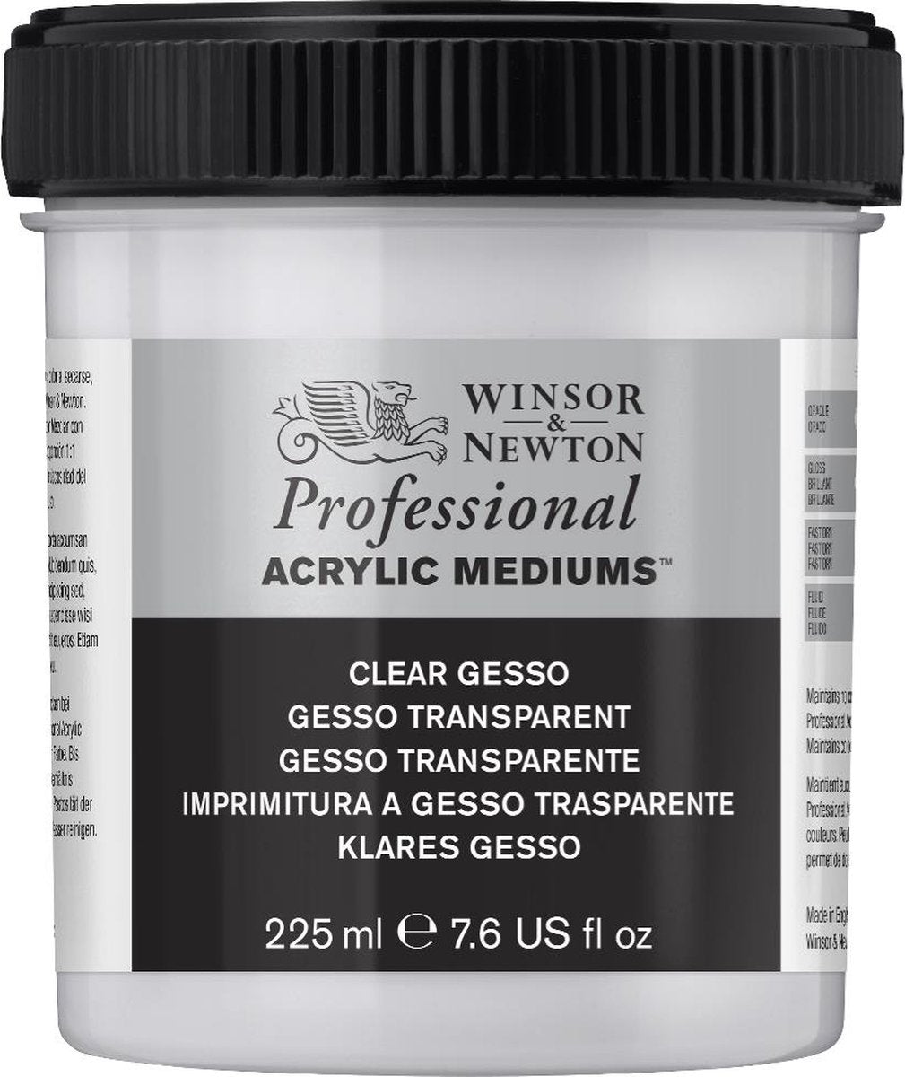 Winsor Newton 3040859 Professional Acrylic Clear Gesso Primer 225 ml – Transparente Acrylgrundierung für Acrylölfarbe