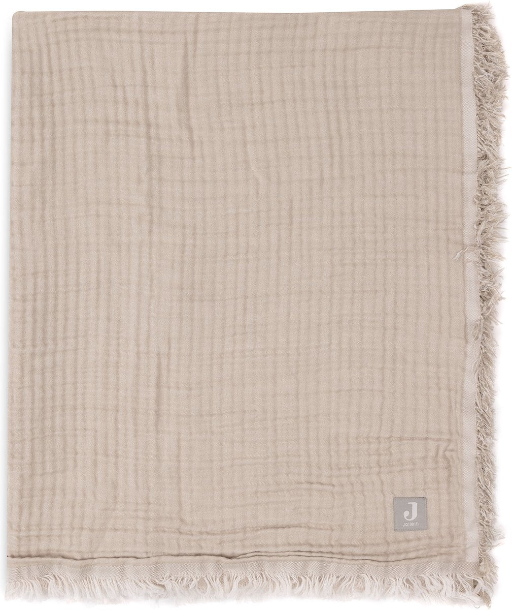 Jollein Babydecke für Kinderbett – 120 x 120 cm – Fransen – olivgrünes Elfenbein – Gots