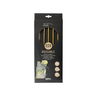 Gusta Edelstahlstrohhalme + Pinsel Gold 4 Teile