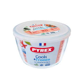 Pyrex Pyrex Cook und Gefrieren rundes Glasreinigungsskala mit Deckel 1.1L