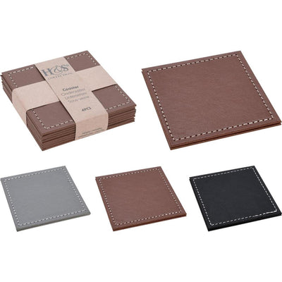 Home Styling Untersetzer-Set Kunstleder 4-teilig 10x10cm