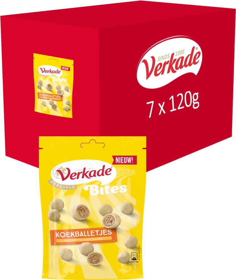 Verkade - Bites - Kekse - Keksbällchen mit weißer Schokolade - 7 x 120 Gramm Beutel