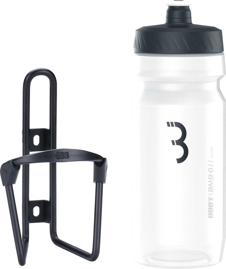 BBB Fahrrad-Kraftstofftank – Aluminium-Flaschenhalter mit Flasche – 550 ml – mattschwarz transparent – Rennrad Mountainbike – Trinkflaschenhalter Fahrrad – BBC-03C