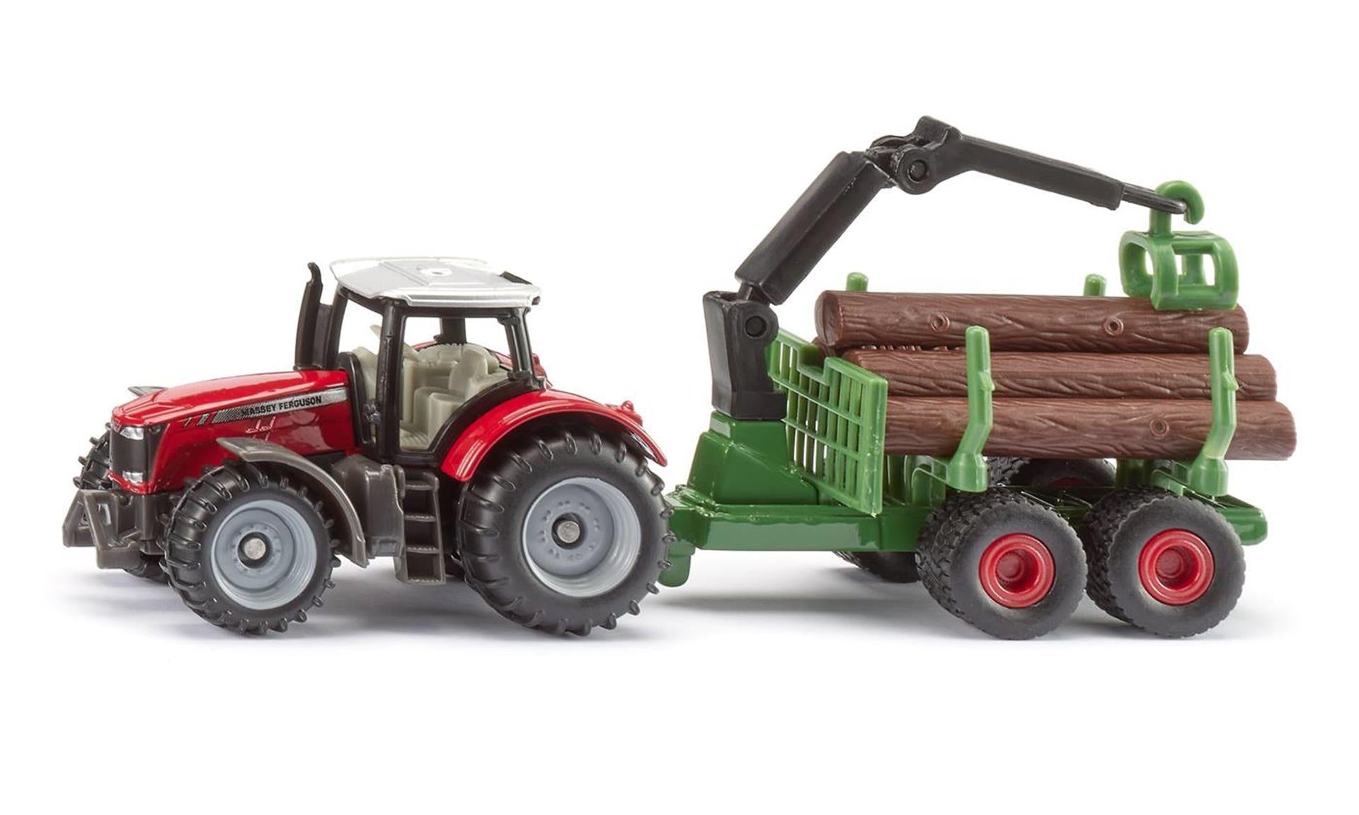 Siku-Traktor Massey Ferguson mit Forstanhänger 1343