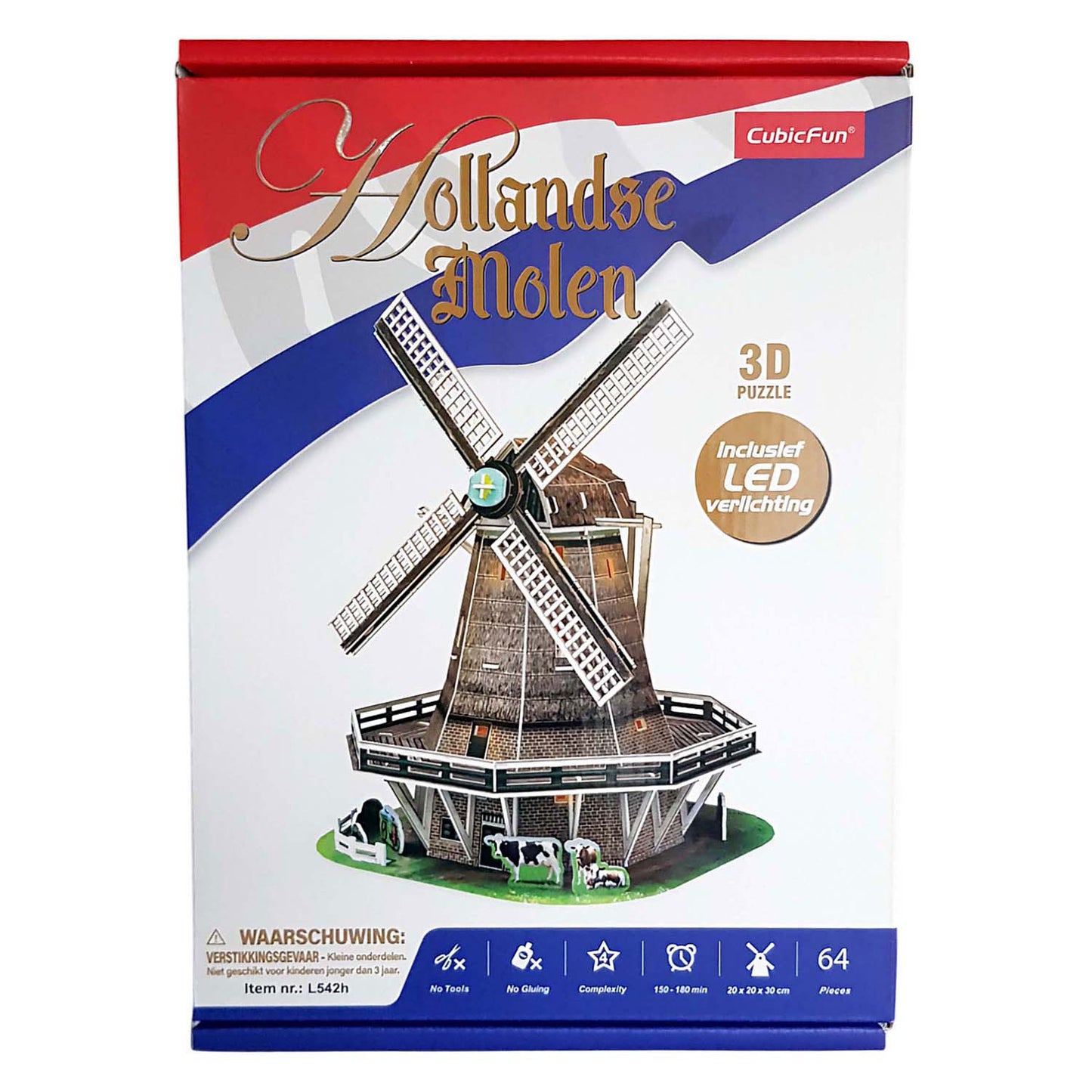 Kubische lustige 3D-Puzzlemühle LED - 65-tlg.