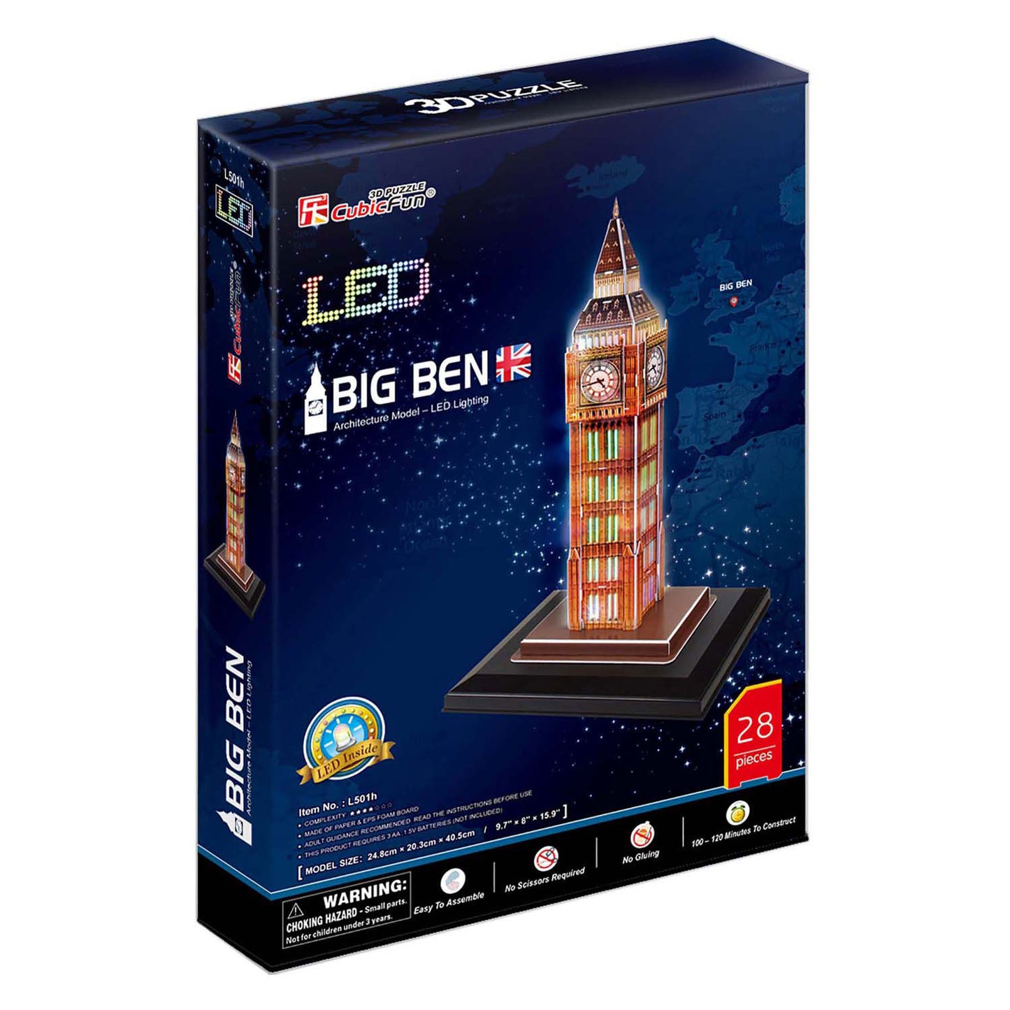 Kubikfun 3D -Puzzle Big Ben mit LED -Beleuchtung