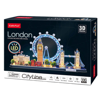 Würfelspaßiges 3D-Puzzle City Line London LED, 107 Teile.