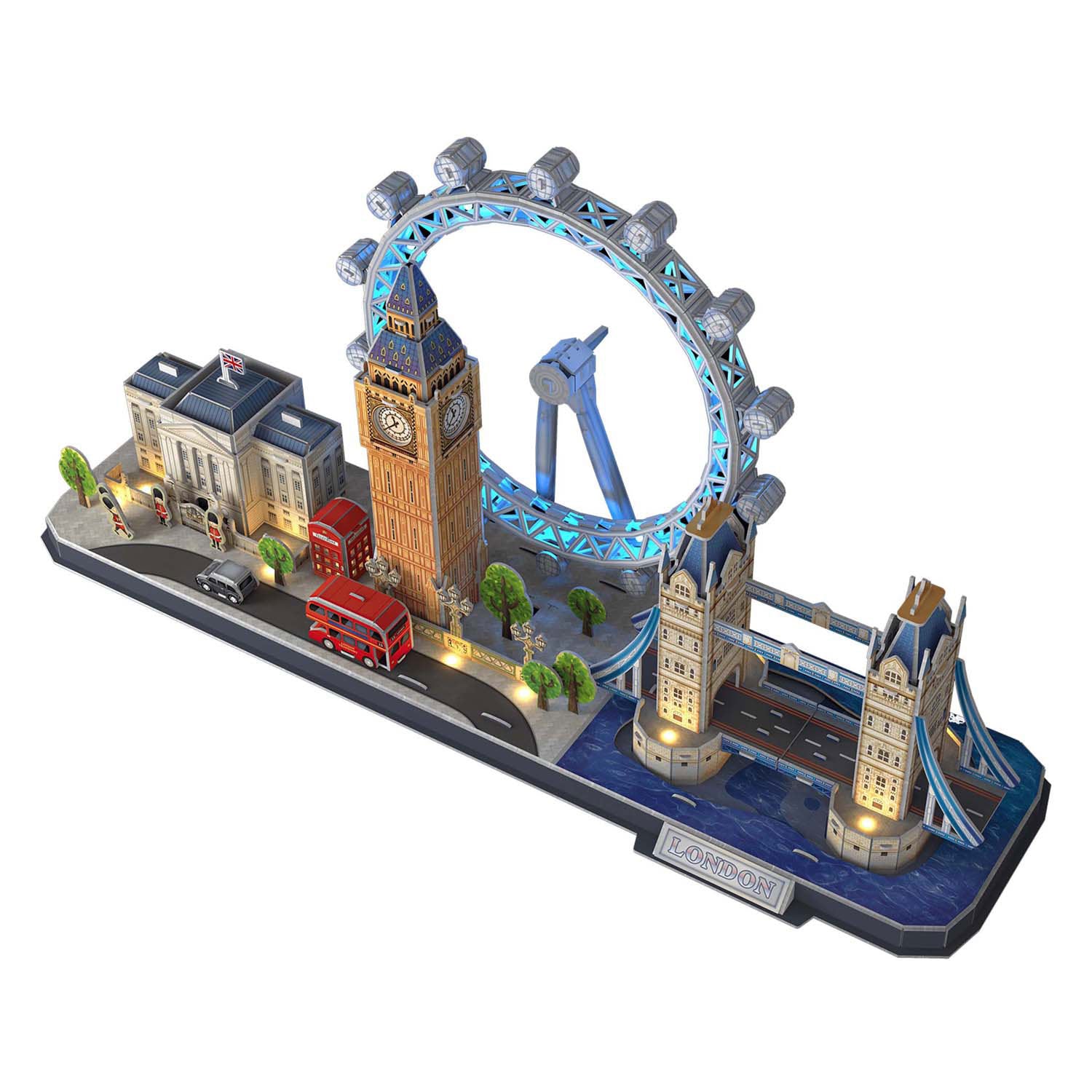 Würfelspaßiges 3D-Puzzle City Line London LED, 107 Teile.