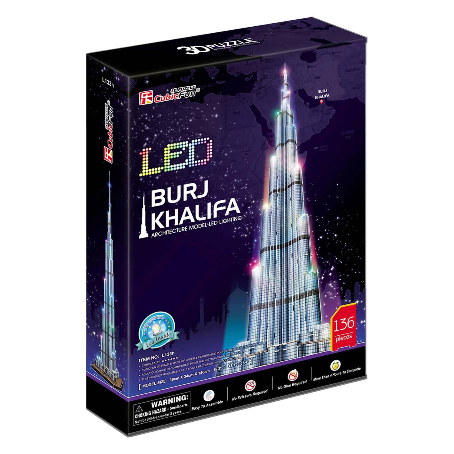 Kubikfun 3D -Puzzle -Burj Khalifa mit LED -Beleuchtung