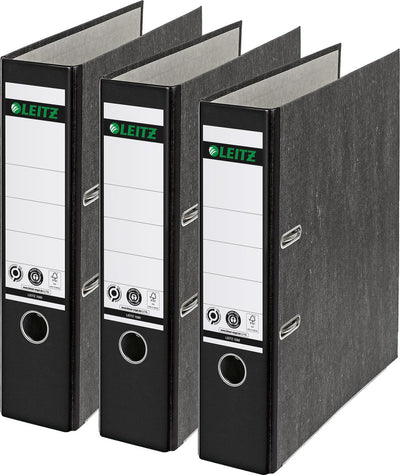 Leitz 180° Classic Cloudy Ordner A4 – Rückenbreite 80 mm – Vorteilspack (3 Stück) – Schwarz