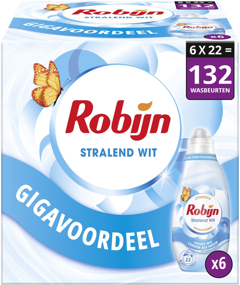 Ruby – Flüssigwaschmittel – klein kraftvoll – strahlend weiß – 6 Flaschen – 132 Waschgänge