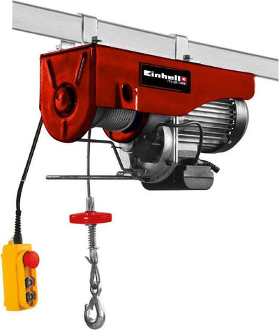 Einhell Elektro-Seilzug TC-EH 1000 – 1.600 W – 500 kg auf 18 m – 999 kg auf 9 m (mit Seilrolle) – Not-Aus – automatische Bremse – inkl. Riemenscheibe