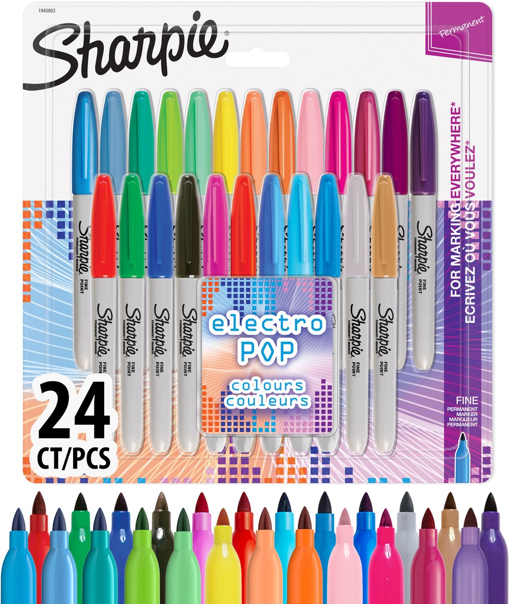 Sharpie Permanentmarker | feiner Punkt | Elektropop und verschiedene Farben | 24 Stück