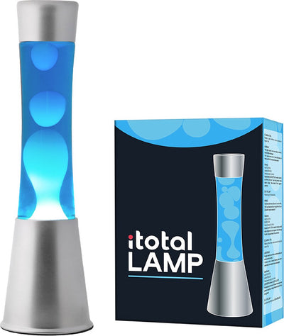 I-total Lavalampe – Lavalampe – Stimmungslampe – 40 x 11 cm – Glasaluminium – 30 W – Blau mit weißer Lava – Silbergrau – XL1791