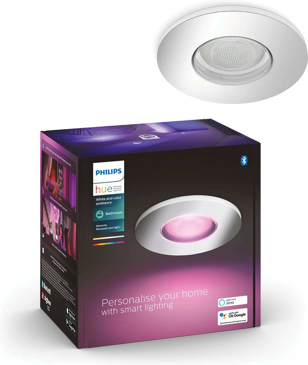 Philips Hue Xamento Einbaustrahler – Weiß- und Farbambiente – GU10 – Silber – IP44 – 1 Spot – Bluetooth