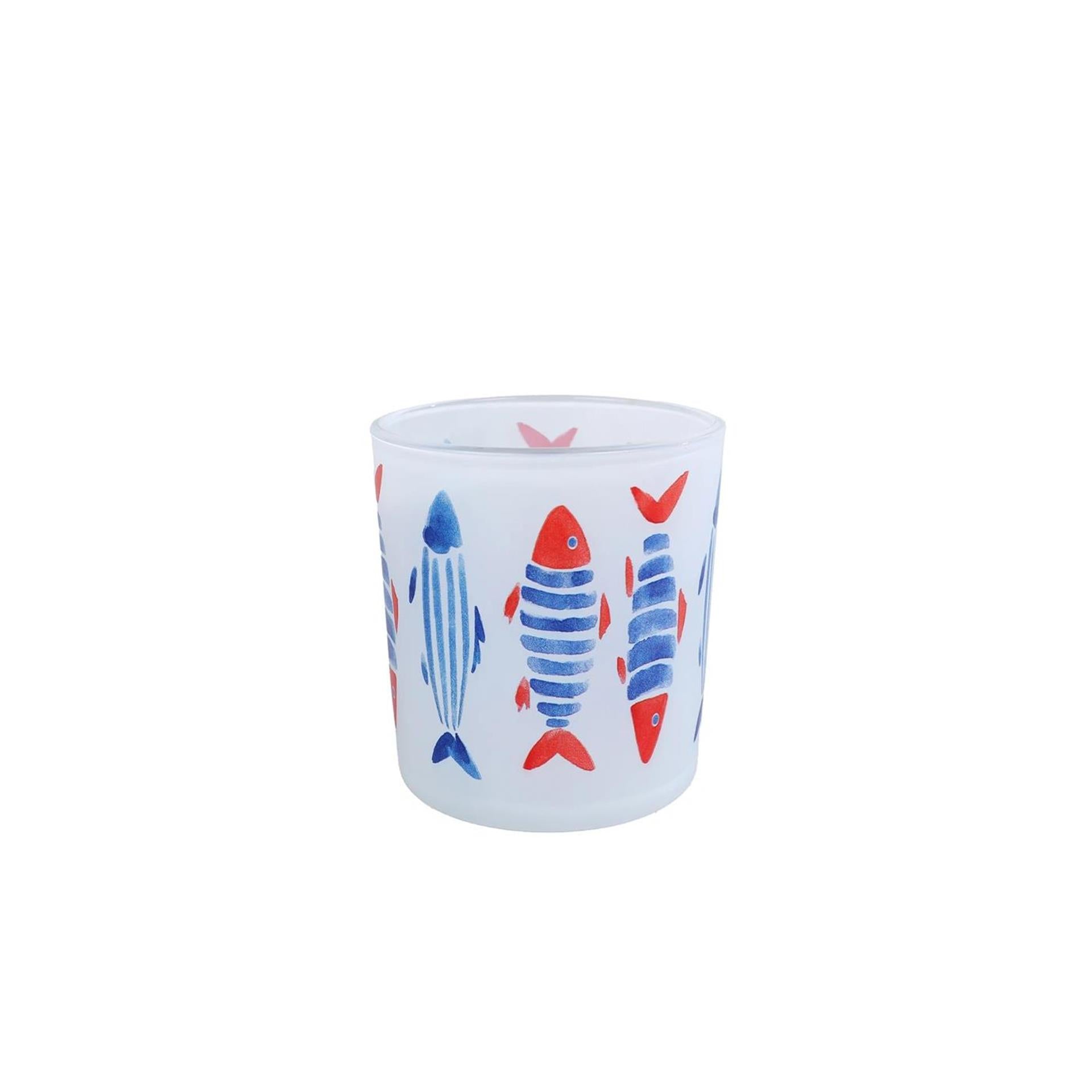 Teelichthalter Fisch aus blauem rotem Glas