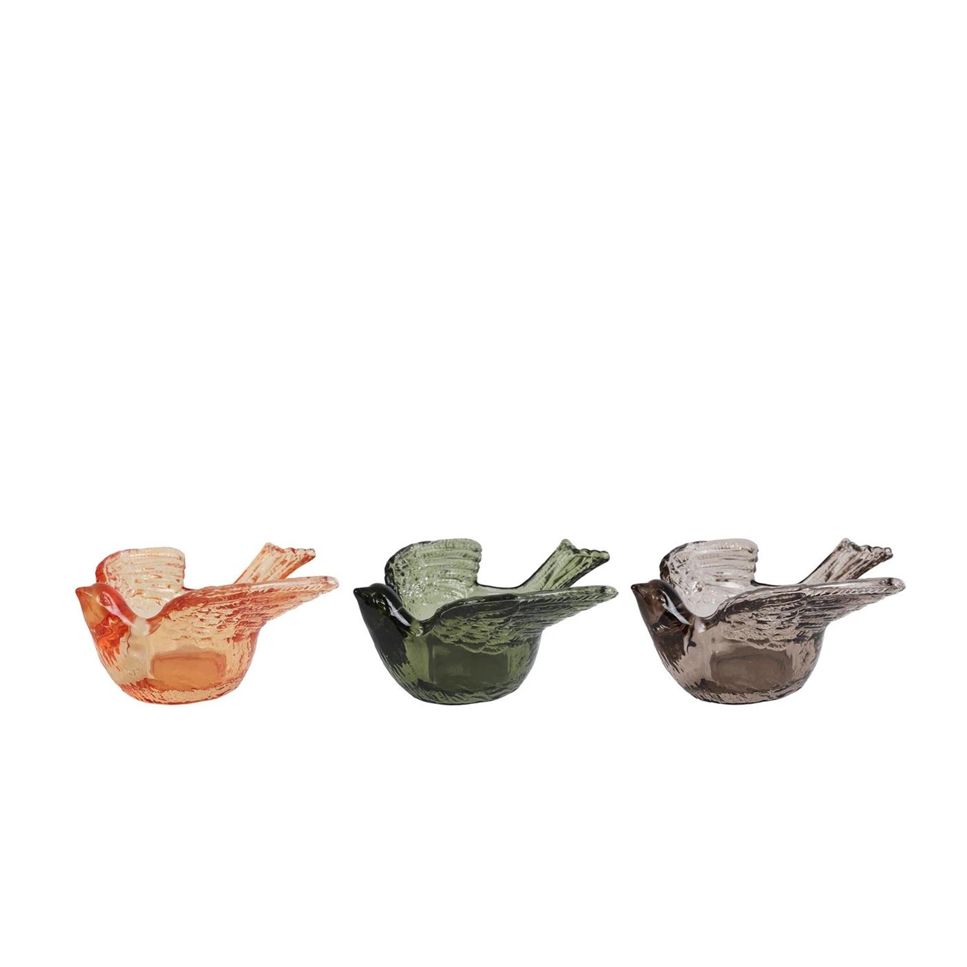 Teelichthalter Vogel aus farbigem Glas