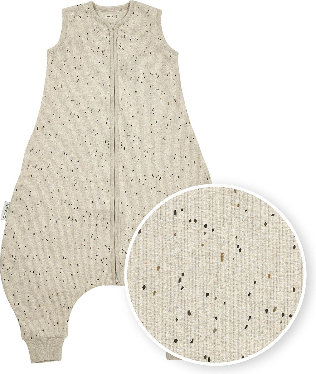 Meyco Baby Rib Mini Spot Baby-Sommer-Schlafoverall-Pullover – Sandmelange – 80 cm – 0,5 Tog