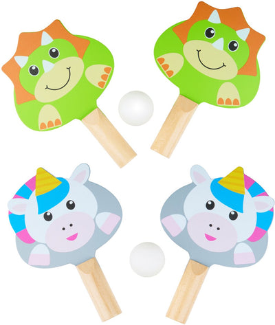 Eddy Toys Tischtennis-Set 3-teilig – Tischtennis-Set mit 2 Schlägern und 1 Ball – Freizeit-Tischtennis-Set – erhältlich im Dino- oder Einhorn-Design – 1 zufälliges Set