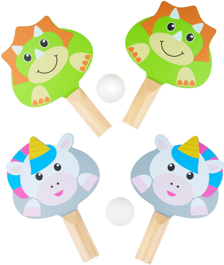 Eddy Toys Tischtennis-Set 3-teilig – Tischtennis-Set mit 2 Schlägern und 1 Ball – Freizeit-Tischtennis-Set – erhältlich im Dino- oder Einhorn-Design – 1 zufälliges Set