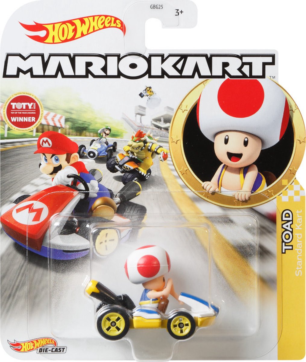 Hot Wheels Rennstreckenauto Mario Kart Toad Junior 1:64 aus Druckguss
